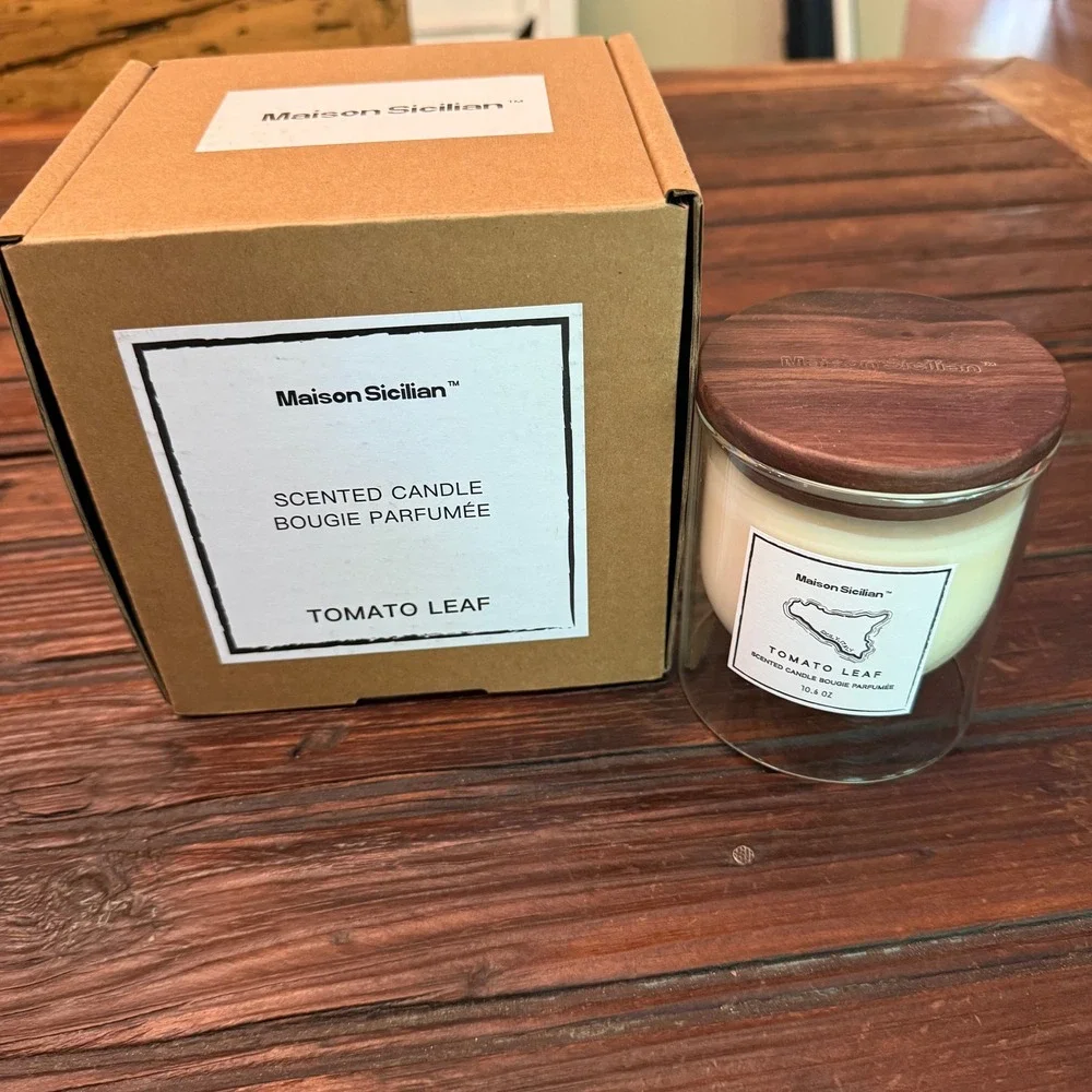 Maison Sicilian Tomato Leaf Scented Candle 10.6 oz Wood Lid NEW